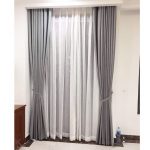 Giá rèm cửa vải 2 lớp màu xám hiện đại